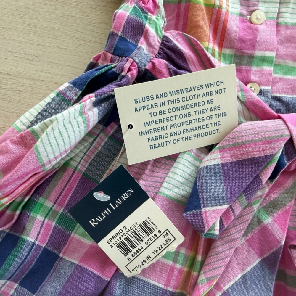 Ralph Lauren Baby Plaid Ruffle Dress Multi-Color, 9 Months